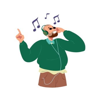 A man with headphones and a beard is listening to music vector