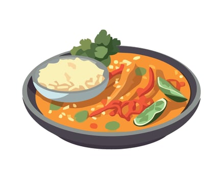 Thai curry with rice and vegetables in a bowl vector