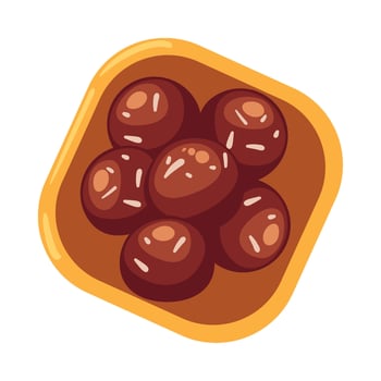 A bowl of chocolate balls on a white background vector