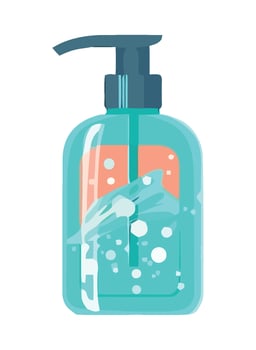 A bottle of hand sanitizer with soap and bubbles vector