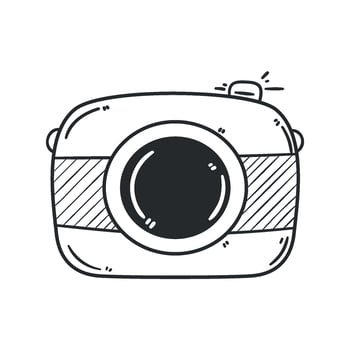 A camera icon in a line drawing vector