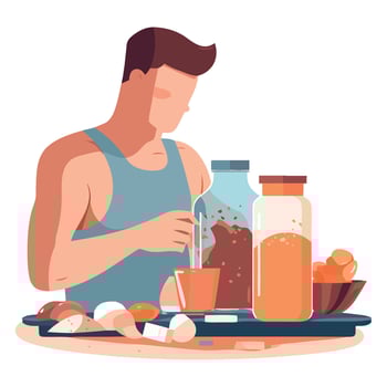 Man preparing food for breakfast, healthy food, healthy lifestyle illustration vector