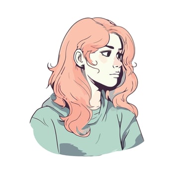 A drawing of a girl with pink hair vector