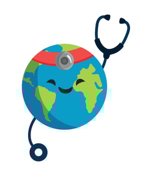 A cartoon earth with a stethoscope on its head vector