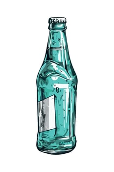 A blue glass bottle with a label on it vector