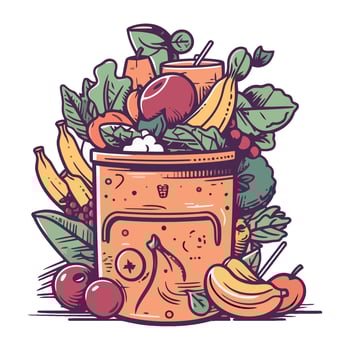 A bucket full of fruit and vegetables vector