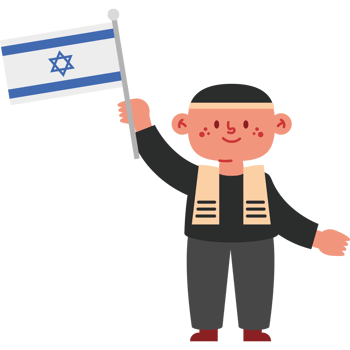 A cartoon israeli man holding an israeli flag png