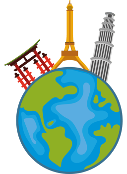 The world with buildings and landmarks png