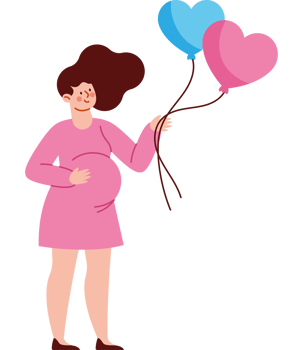 Pregnant woman holding heart shaped balloons png