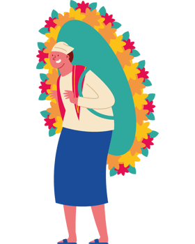 An illustration of a woman with a flower hat png