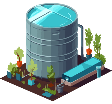 Water tank with plants and water png