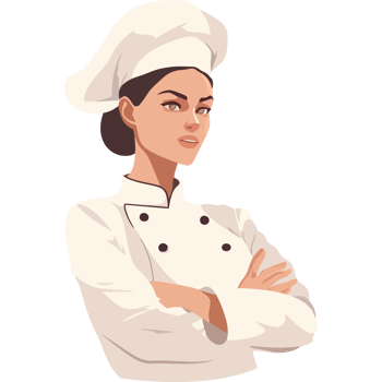 A woman in a chef hat is standing with her arms crossed png