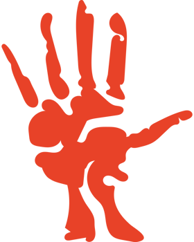 A red hand with a black background png