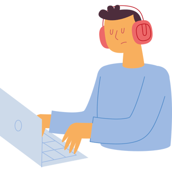 A man wearing headphones is working on a laptop png