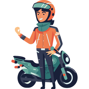 A cartoon man with a motorcycle and helmet png
