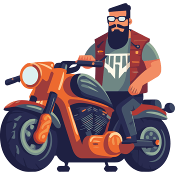 A man with a beard and glasses riding a motorcycle png
