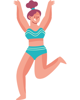 A cartoon woman in a bikini jumping up and down png