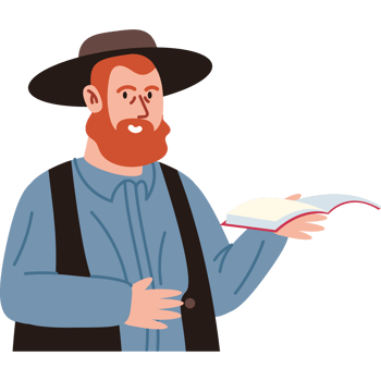 A man with a beard and hat is holding a book png