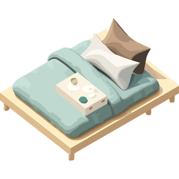 Bed with pillows and a tray on top png