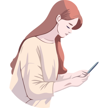 A woman with long hair is using her phone png