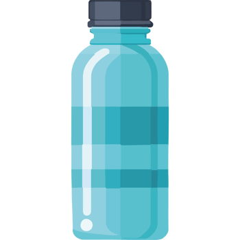A blue water bottle with a black cap png