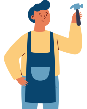 A man in an apron holding a hammer png