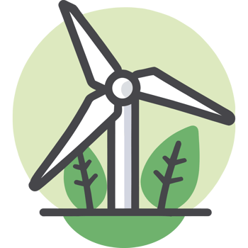 A green wind turbine with leaves and trees png