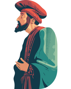 A man in a red hat and green robe png