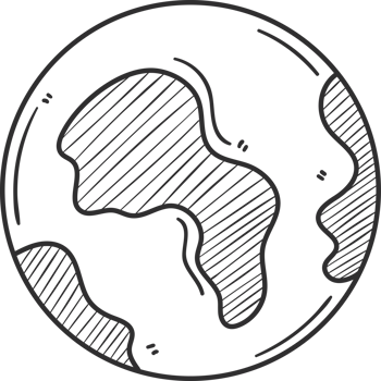 A black and white drawing of a globe png