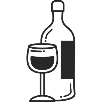 A bottle and glass of wine on a black background png