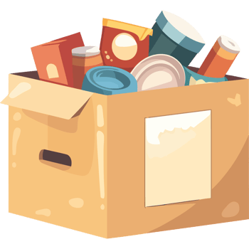 An open cardboard box with food items inside png