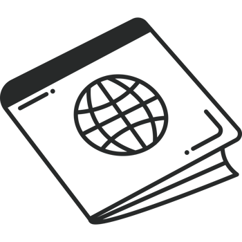 A black and white globe icon on a black background png