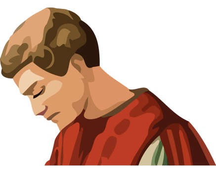 A man in a red robe is looking down png