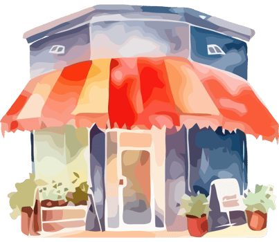 A watercolor painting of a store front png