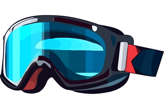A pair of goggles with a black strap and blue lens png