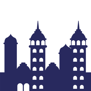 A silhouette of a city with a mosque in the middle png