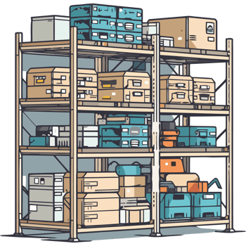 A warehouse with boxes and shelves png