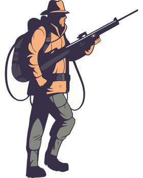 Hunter with rifle and backpack png