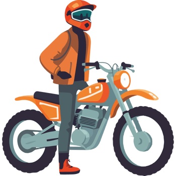 A man in an orange helmet and orange jacket rides a motorcycle png