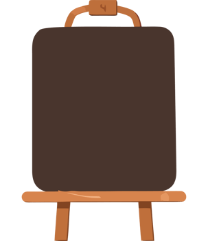 A blackboard with a wooden stand and a brown paintbrush png