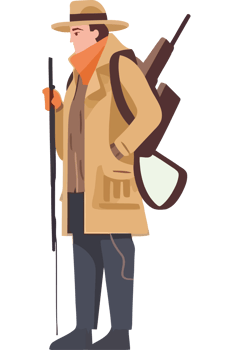Hunter with rifle and backpack png