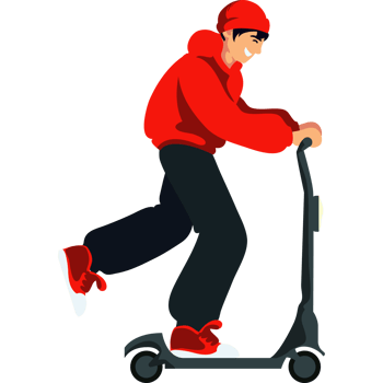 A man in a red jacket is riding a scooter png