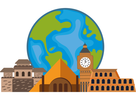 The world is shown with buildings and a clock tower png