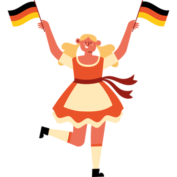 A girl in an orange dress holding two german flags png