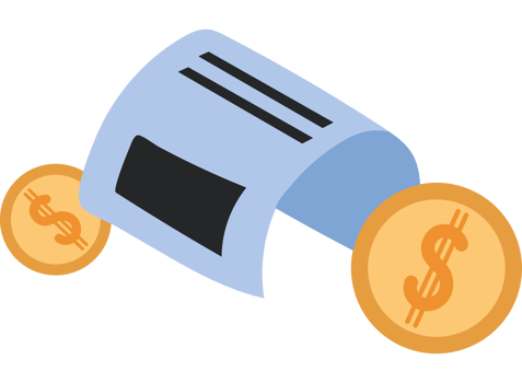 A receipt and coins are shown on a black background png