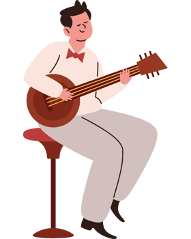 A man is playing a guitar on a stool png