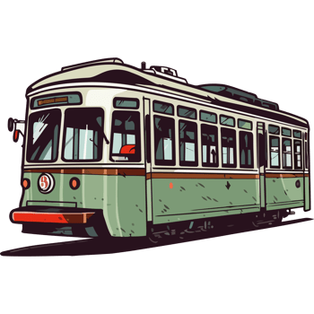 A cartoon tram car on a black background png