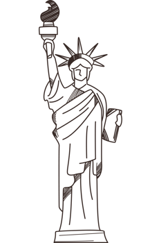 The statue of liberty is shown in black and white png