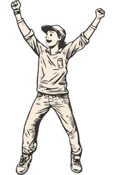A drawing of a man with his arms up in the air png