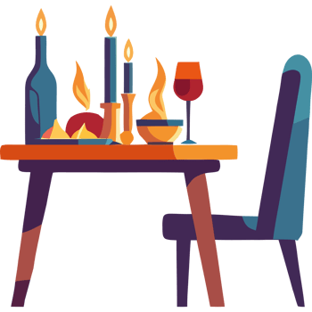 A table with candles and wine bottles on it png
